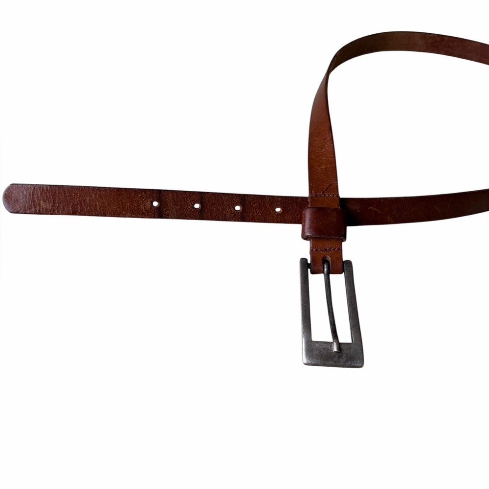 Narrow Brown Leather A. Brod Belt with Silvertone Buckle, Vintage, 33”/35” - Picture 8 of 14